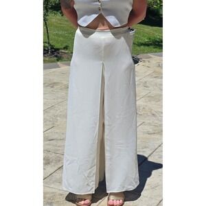 Kathy Roberts Ivory Chiffon Overlay Palazzo Pants Wide Leg Made in USA Size 16